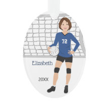 Mulher de vôlei Cabelo castanho-curvo em azul pret