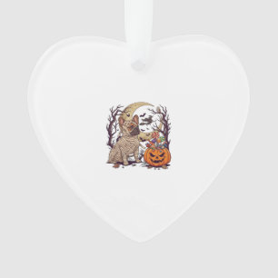 Ornamento Múmia de Halloween Bulldogue Francês Abóbora Doce