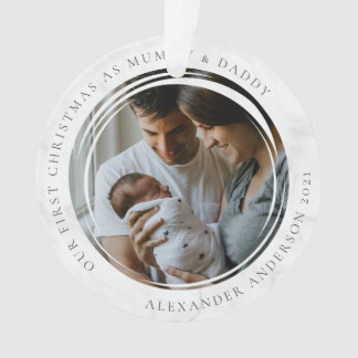 Ornamento Múmia e Pai Primeira Foto de Natal