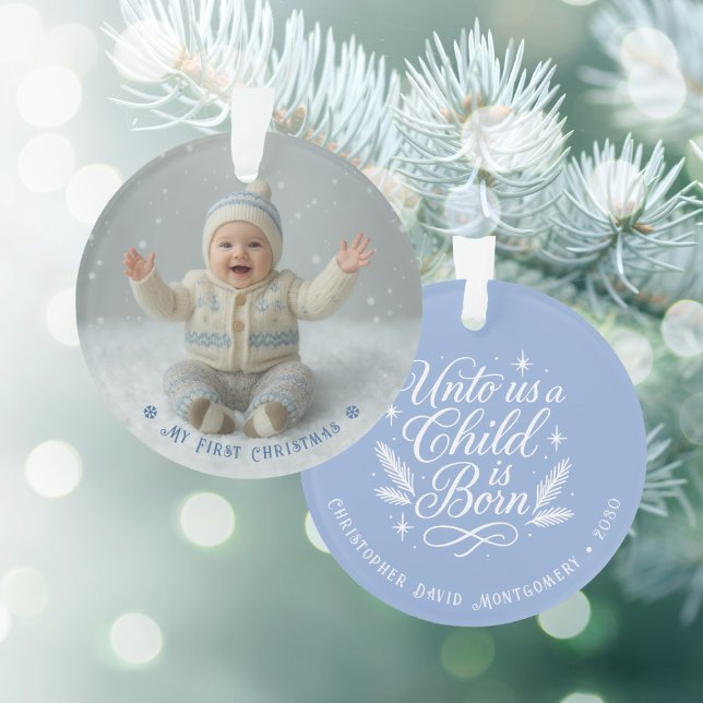Ornamento My First Christmas Blue Personalized Photo (My First Christmas Blue Personalized Photo Ornament (front and back))