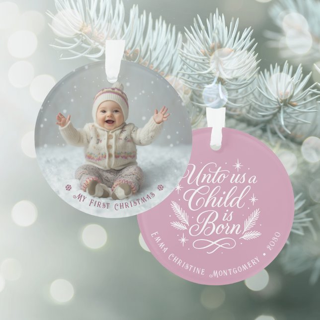 Ornamento My First Christmas Pink Personalized Photo (My First Christmas Pink Personalized Photo Ornament (front and back))
