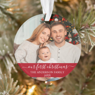 Ornamento Na moda Script da Nossa Primeira Família De Natal