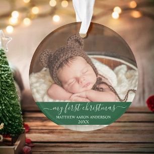 Ornamento Na moda Script Meu Primeiro Natal Verde