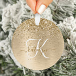 Ornamento Nam Monograma de Impressão de Glitter Metálico Bru<br><div class="desc">Personalize facilmente esse design de ornamento chic moderno com brilho bonito brilhante de ouro em um fundo metálico escovado de ouro.</div>