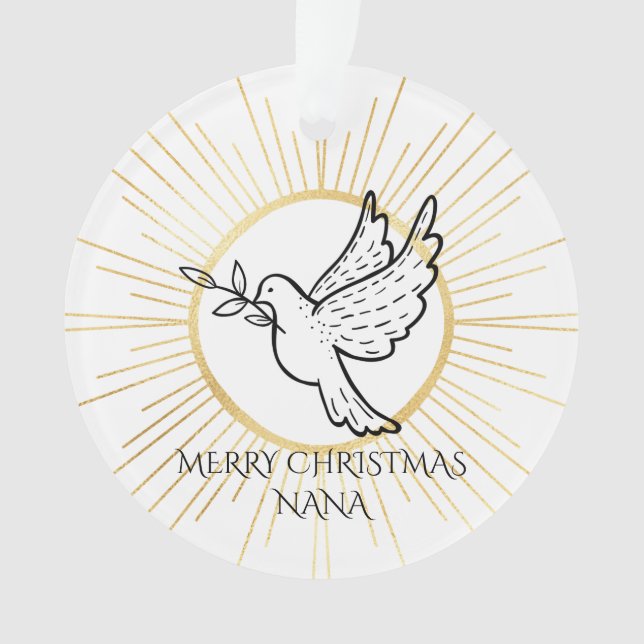Ornamento Nana Dove com Olive Branch Dourado Natal Branco (Frente)