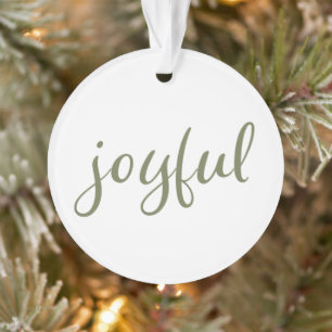 Ornamento Natal Alegre em Verde Oliva com Letra Script