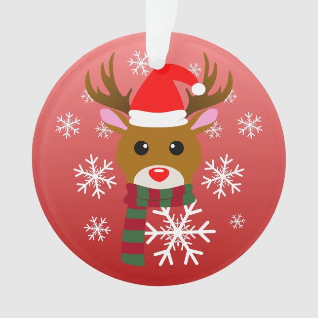 Ornamento Natal Branco Rudolph Rudolph, Rena Nosada Vermelha (Frente)