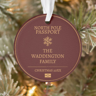 Ornamento Natal Customizado Vintage Estilo Passaporte Dourad