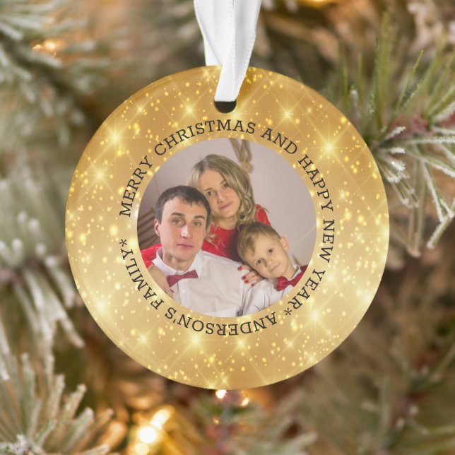 Ornamento Natal da família de fotos personalizada (Árvore)
