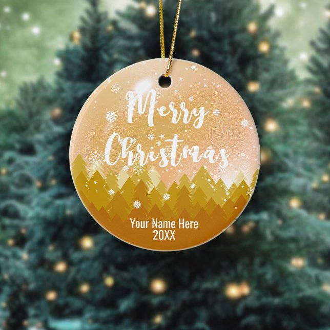 Ornamento Natal da Floresta de Neve Pacífica Dourada com Ric (Criador carregado)