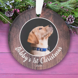 Ornamento Natal de 1º Cachorro Pet Foto Madeira Rosa