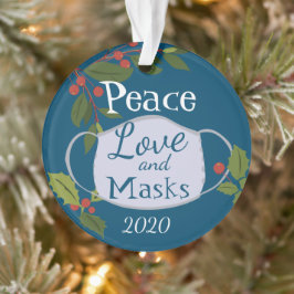 Ornamento Natal de 2020: Paz, amor e máscara