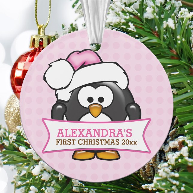 Ornamento Natal de Bebê do Primeiro Pingüim Rosa Fofo (Criador carregado)