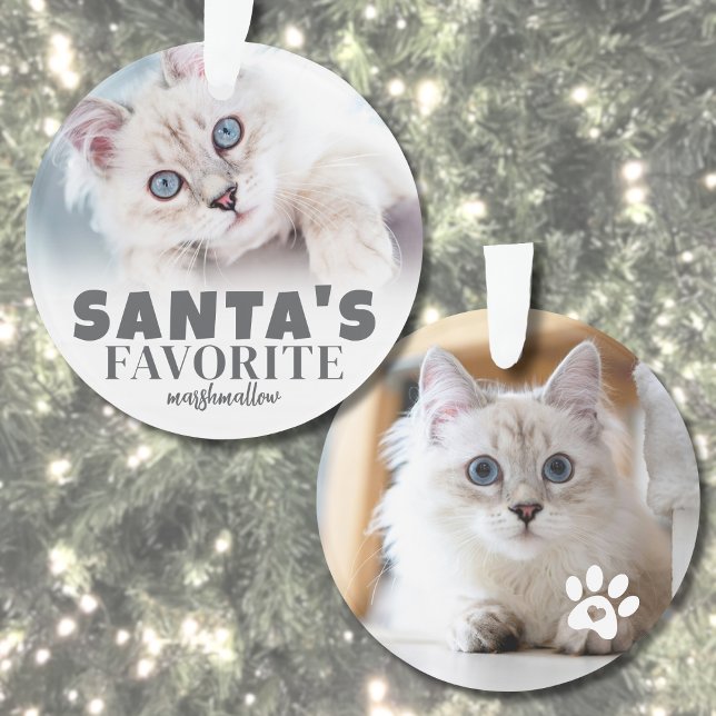 Ornamento Natal de Cat Fotografia Favorita para papais noeis (Santa's Favorite Cat Photo Christmas Ornament )