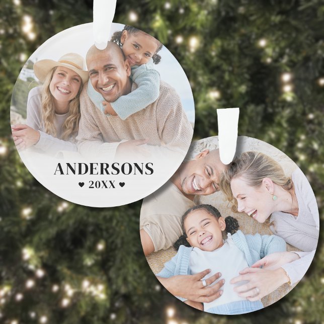 Ornamento Natal de Foto de Nome Personalizado Simples (Simple Personalized Family Name Photo Christmas Ornament)