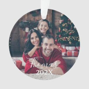 Ornamento Natal de fotos da família personalizada Script e