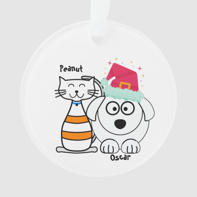 Ornamento Natal de Gato e Cachorro Personalizado (Frente)