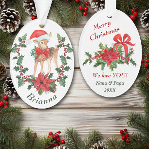 Ornamento Natal de Poinsettia Wreath Deer Fawn Crianças