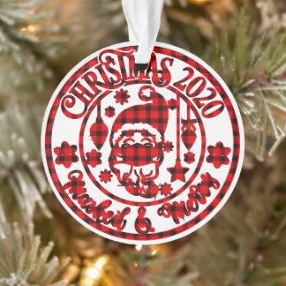 Ornamento Natal de xadrez mascarada e Feliz