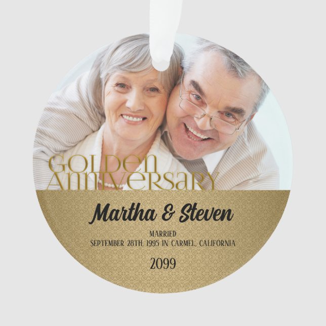 Ornamento Natal do Damask 50th Ouro Anniversário (Frente)