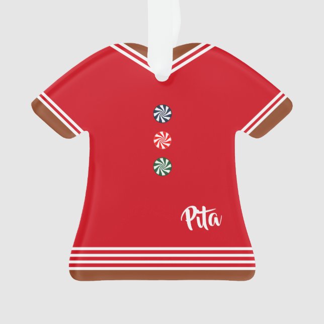 Ornamento Natal do Gingerbread Boy Vermelho e Branco (Frente)