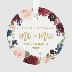 Ornamento Natal floral da aguarela Dourado do roteiro