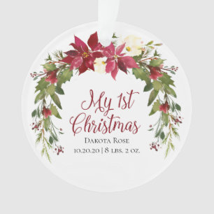 Ornamento Natal Floral Wreath Primeira Foto de Natal