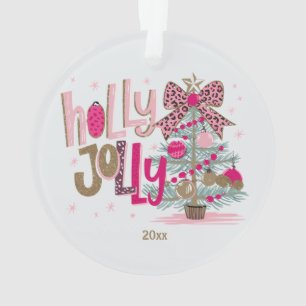 Ornamento Natal Glamouroso Rosa Dourado Estampa de Leopardo