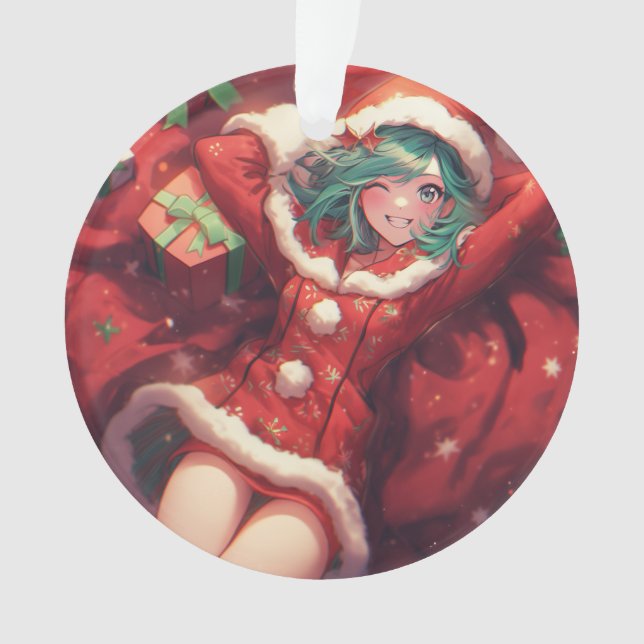 Ornamento Natal Kawaii apresenta presentes Papais noeis anim (Frente)