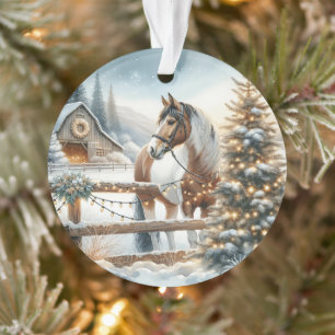 Ornamento Natal Marrom e Cavalo Branco Personalizado