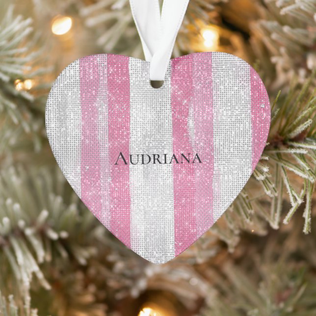 Ornamento Natal Menina Rosa Listras Prata Brilho (Árvore)