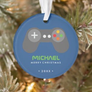 Ornamento Natal para as crianças controladoras de vídeo azul