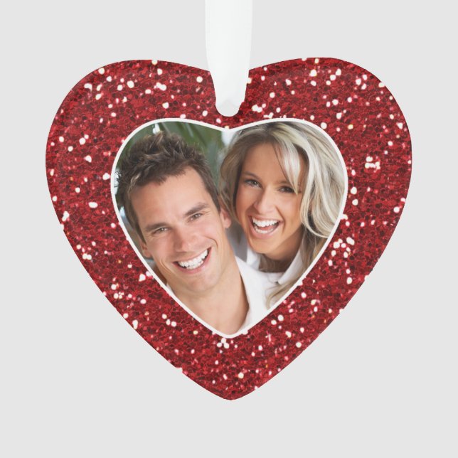 Ornamento Natal Personalizado da Foto do Coração Vermelho Gl (Frente)