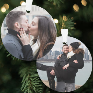 Ornamento Natal Personalizado de Duas Faces com Duas Fotos