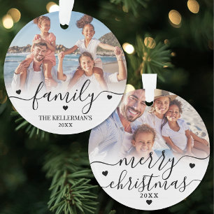 Ornamento Natal Personalizado de Família com 2 Fotos em Ambo