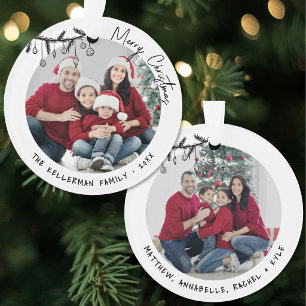 Ornamento Natal Personalizado de Família com Foto Dupla Face