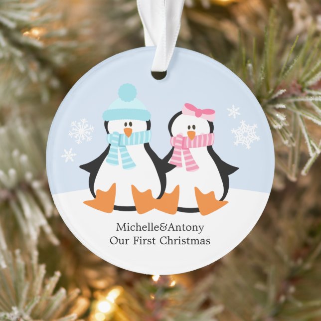 Ornamento Natal personalizado para Casal de pinguim (Árvore)