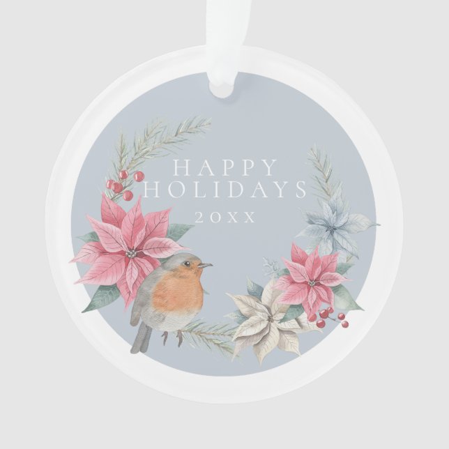 Ornamento Natal Personalizado Robin E Feriado Wreath (Frente)