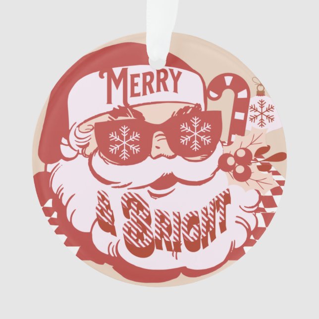 Ornamento Natal Retro Santa Alegre Rosa Vermelho     (Frente)
