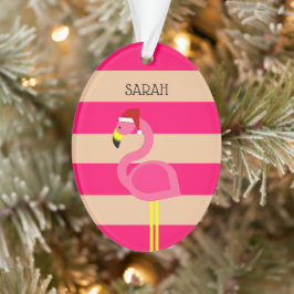Ornamento Natal tropical em Flamingo Pink Stripe