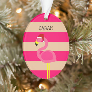 Ornamento Natal tropical em Flamingo Pink Stripe