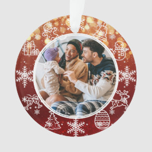 Ornamento Natal Vermelho Luz Dois Nomes Lados e Foto do Ano