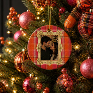 Ornamento Natal Xadrez Tartan Vintage (Laranja) Acrílico
