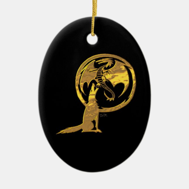 Ornamento negro de ouro Wolf & Dragon (Frente)