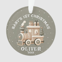 Ornamento Neutral Baby’s 1st Christmas Train Keepsake Photo