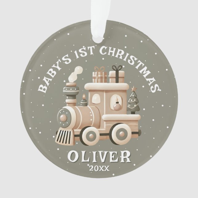 Ornamento Neutral Baby’s 1st Christmas Train Keepsake Photo (Frente)