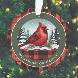 Ornamento Neve Cardeal n Buffalo Xadrez Nome da Família Mono