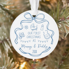 Ornamento New Parents First Christmas Whimsical Blue Doodles