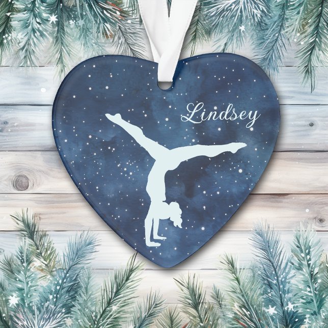 Ornamento Night Sky Silver Blue Girl Gymnast Christmas (Criador carregado)
