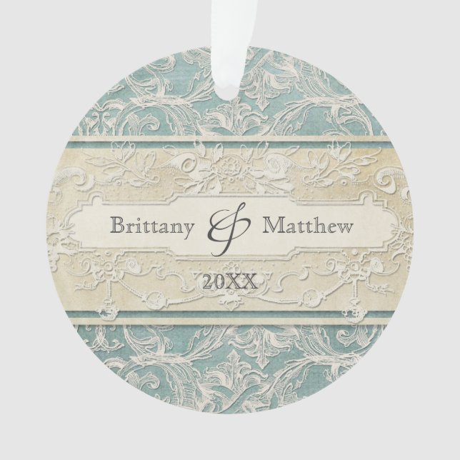 Ornamento Noiva de Renda Gravada Régence Francesa Vintage Az (Frente)